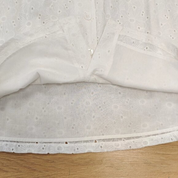 NEW FRNCH Petra Skirt White Floral Cotton Eyelet Belt Accent Button Front Small - Picture 6 of 11